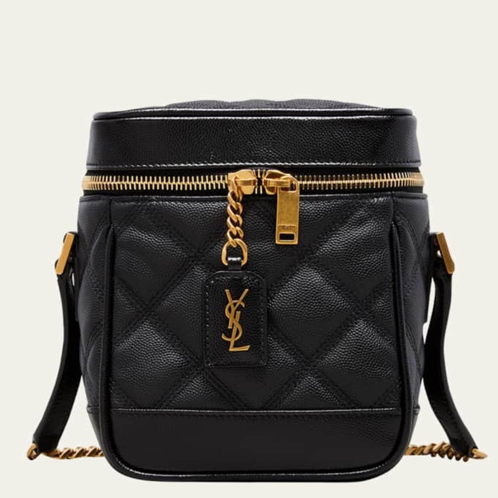 Like NEW! SAINT LAURENT YSL Black Quilted Grain De Poudre Leather 80s Vanity Bag - Picture 3 of 16